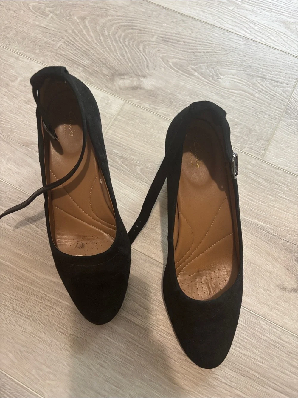 Clarks Suede Block Heel Pumps with Ankle Tie